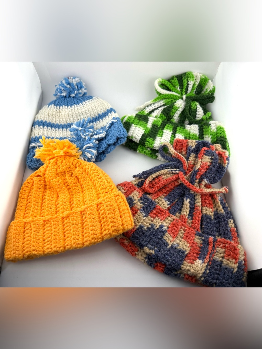 Handmade Crochet Beanie Bundle | 4-Piece Winter Hat Lot | New